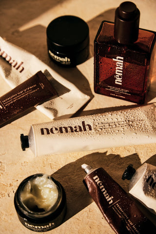 Nemah products: belly oil, nipple+lip balm, Scar Treatment