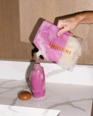 Refill Baby Shampoo is poured into small bottle