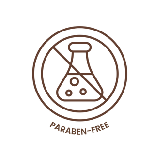 Chemical flask with prohibition sign and text 'PARABEN-FREE'.