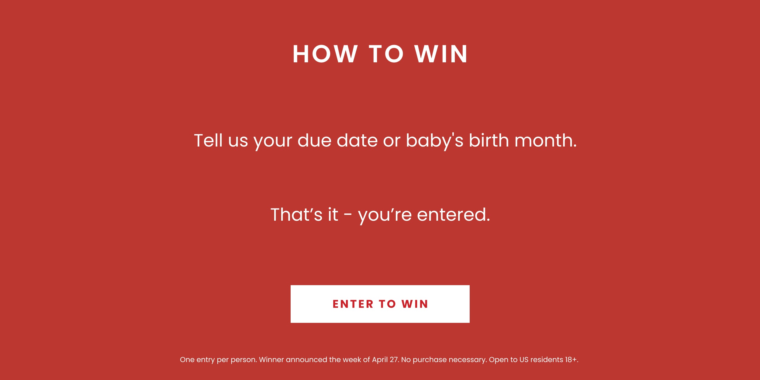 Banner reading HOW TO WIN, instructing to enter the Nēmah x Target giveaway by submitting your due date or baby's birth month, button ENTER TO WIN